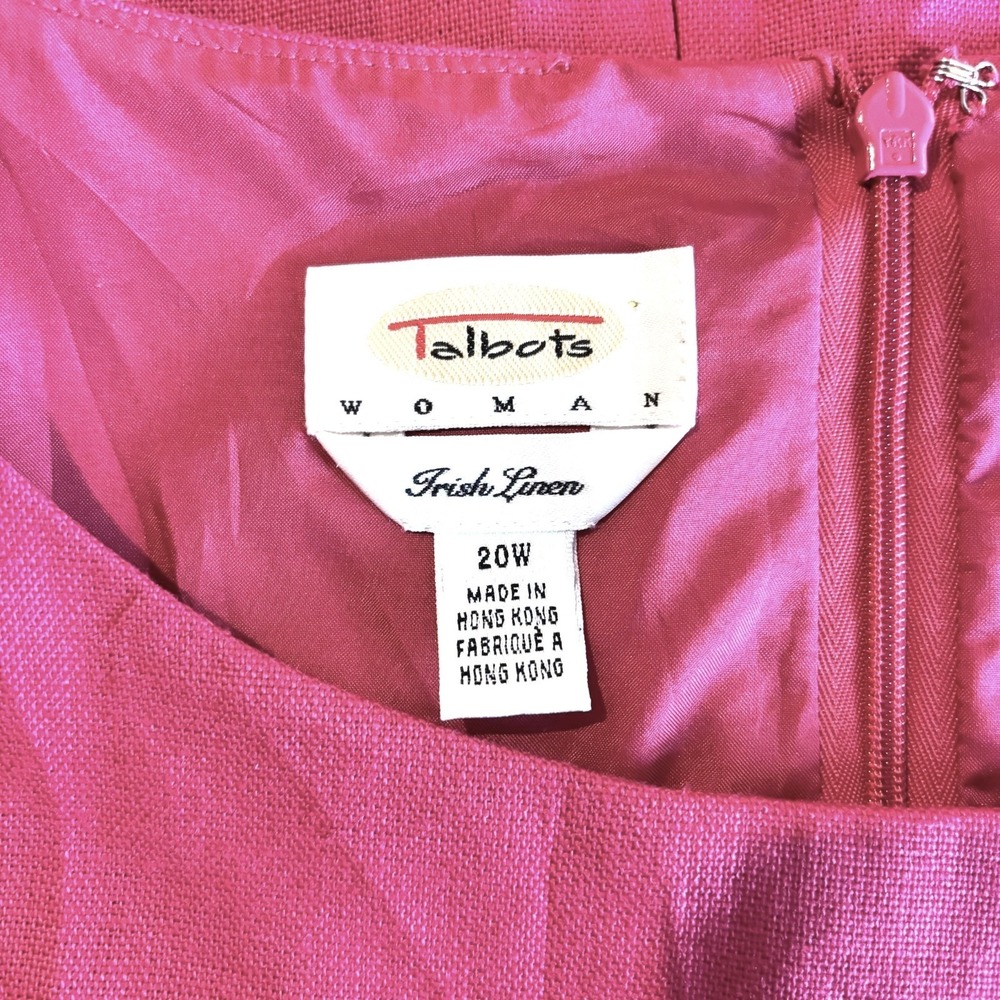 Talbots Pink Irish Linen Shift Dress 20W Sleeveless Scoop Neck Classic Lined - Picture 5 of 9